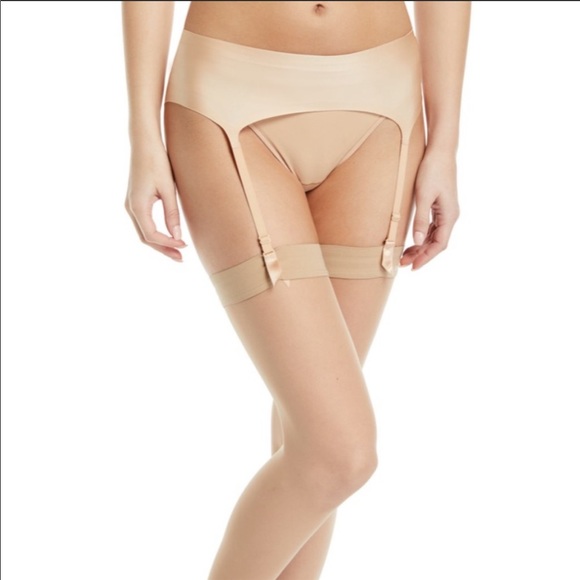 New Satin Wolford Garter Belt Nude Tan 